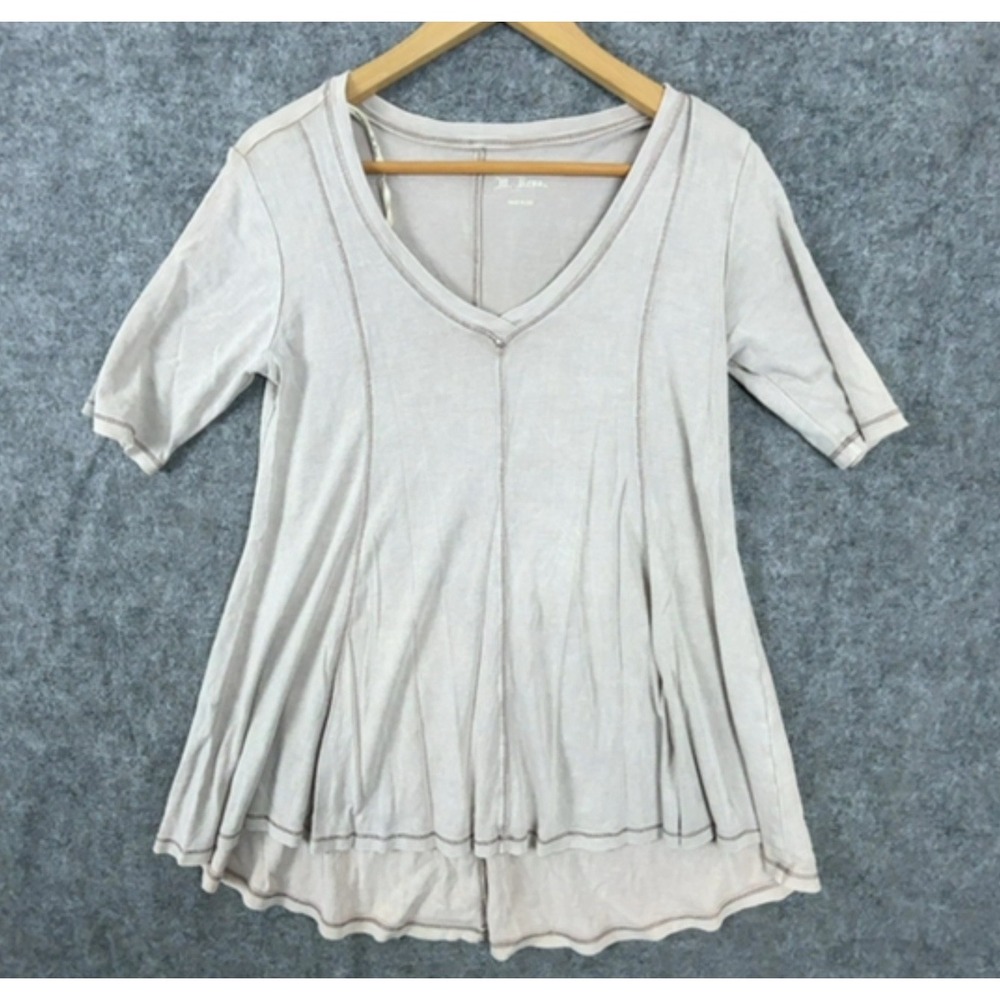 M. Rena Tunic Top Womens Small Gray V-Neck Seam Front Short Sleeve Casual Blouse
